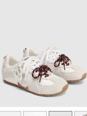 Naked Wolfe White and Brown Lace-Up Sneakers with Burgundy Accent Laces